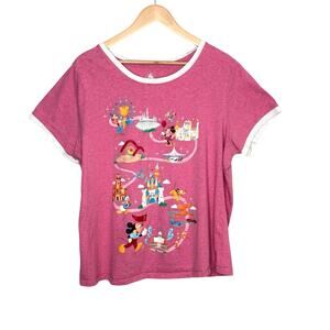 Disney Parks Disneyland Pink Graphic Tee 1X Castle Mickey Tour Theme Park Retro